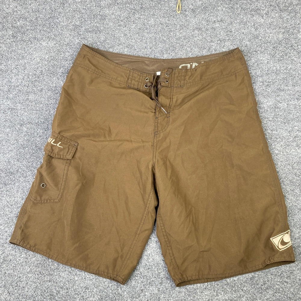 ONeill Mens Brown Cargo Board Shorts Surf Trunks Size 34 Vintage Coastal Swim